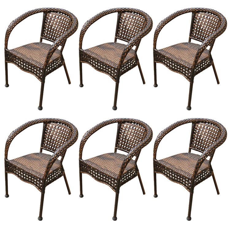 Faux Rattan Patio Dining Side Chair with Steel Base in Brown