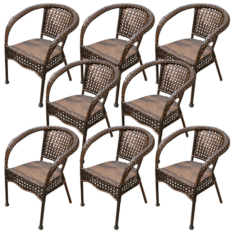 Faux Rattan Patio Dining Side Chair with Steel Base in Brown