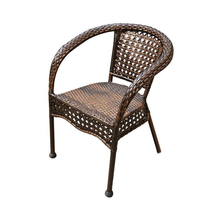 Faux Rattan Patio Dining Side Chair with Steel Base in Brown