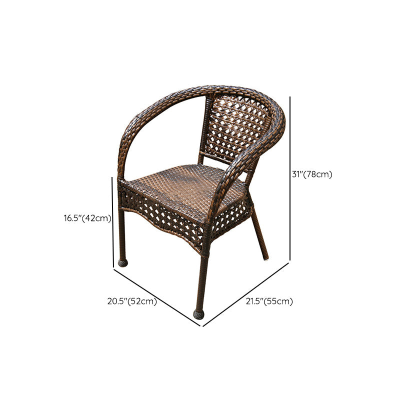 Faux Rattan Patio Dining Side Chair with Steel Base in Brown