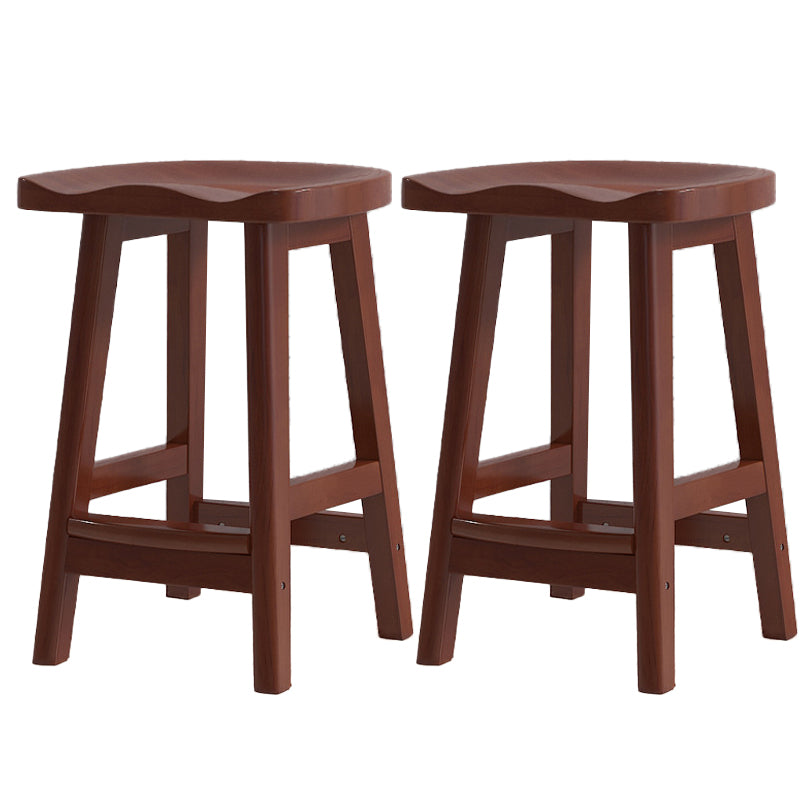 Contemporary Solid Wood Barstools Saddle Seat Bar Stools with Footrest