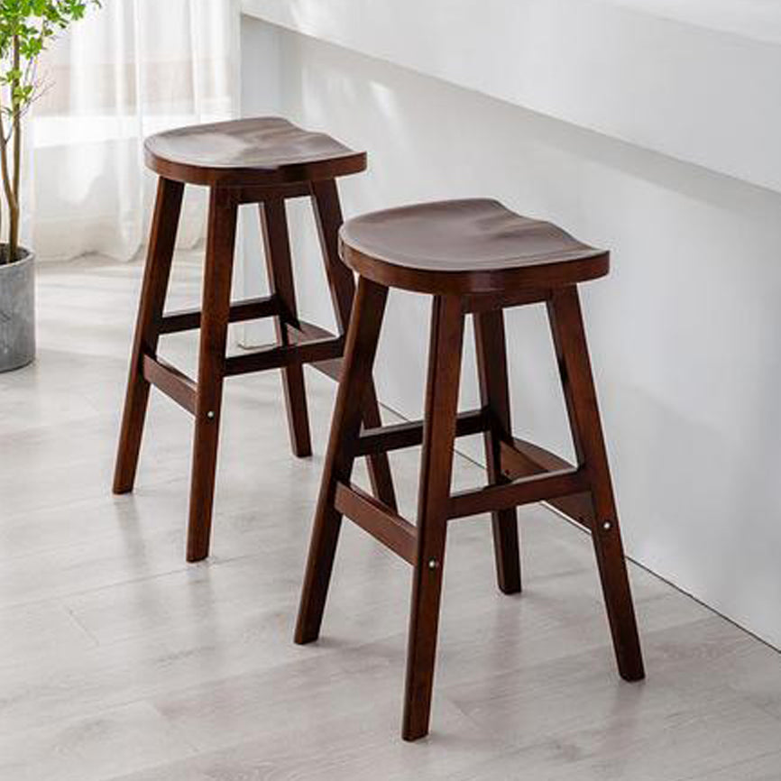 Contemporary Solid Wood Barstools Saddle Seat Bar Stools with Footrest