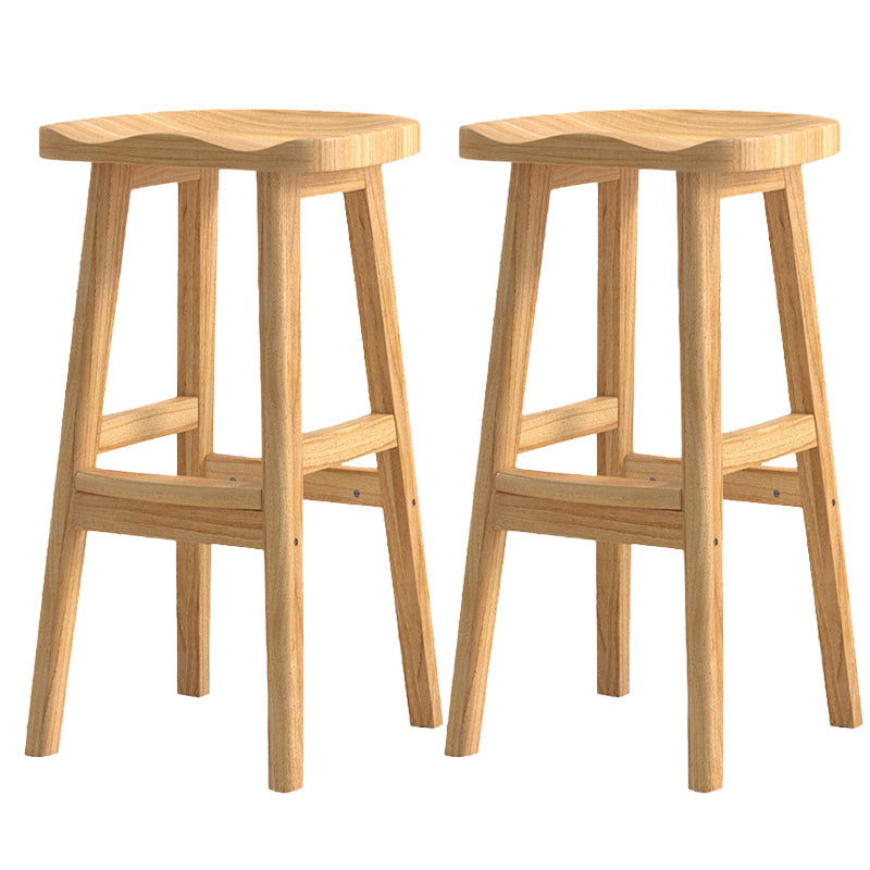Contemporary Solid Wood Barstools Saddle Seat Bar Stools with Footrest