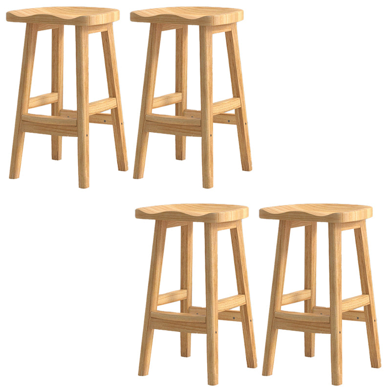 Contemporary Solid Wood Barstools Saddle Seat Bar Stools with Footrest