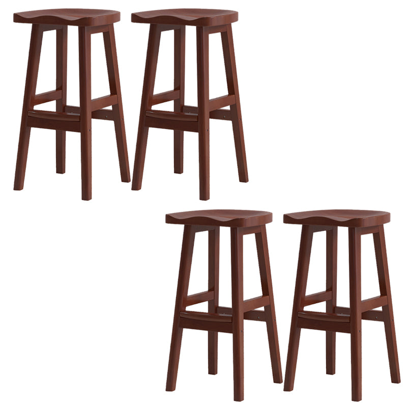 Contemporary Solid Wood Barstools Saddle Seat Bar Stools with Footrest