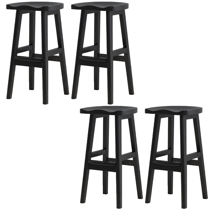 Contemporary Solid Wood Barstools Saddle Seat Bar Stools with Footrest