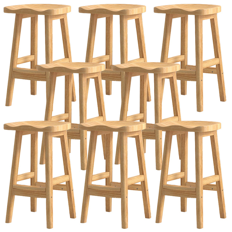 Contemporary Solid Wood Barstools Saddle Seat Bar Stools with Footrest