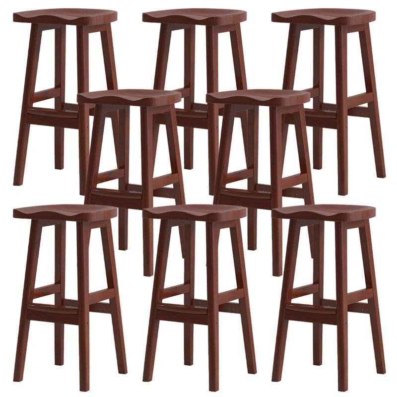 Contemporary Solid Wood Barstools Saddle Seat Bar Stools with Footrest