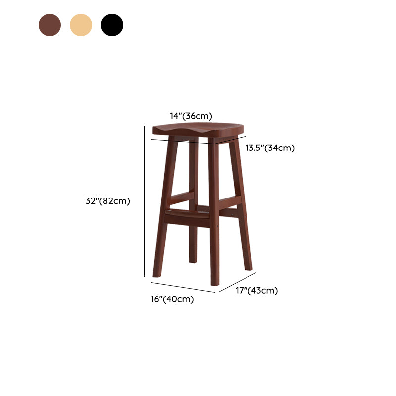 Contemporary Solid Wood Barstools Saddle Seat Bar Stools with Footrest