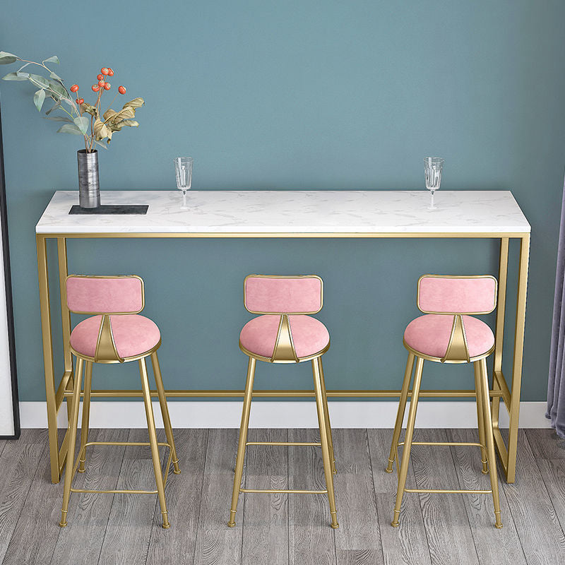 White Rectangular Bar Height Table Glam Style Bistro Bar Table with Gold Base