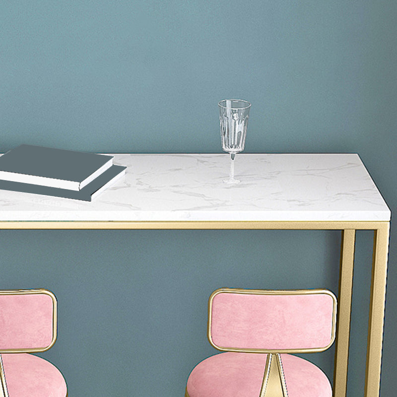 White Rectangular Bar Height Table Glam Style Bistro Bar Table with Gold Base