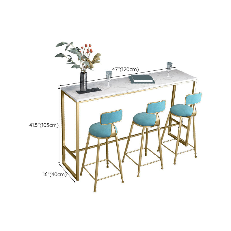 White Rectangular Bar Height Table Glam Style Bistro Bar Table with Gold Base