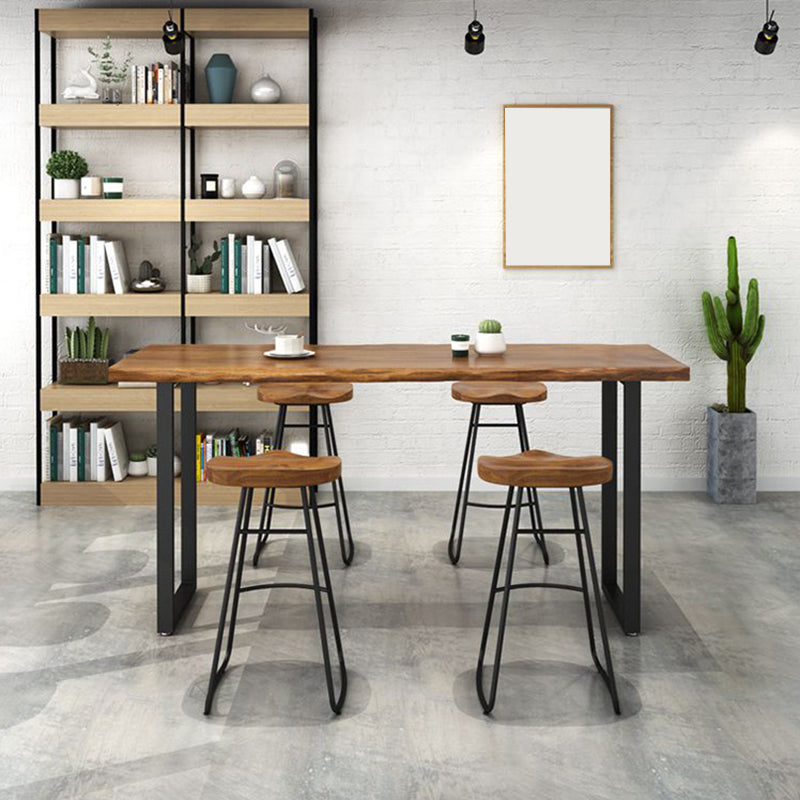 Modern Solid Wood Bistro Bar Table Rectangle Metal Base Bar Table for Dining Room