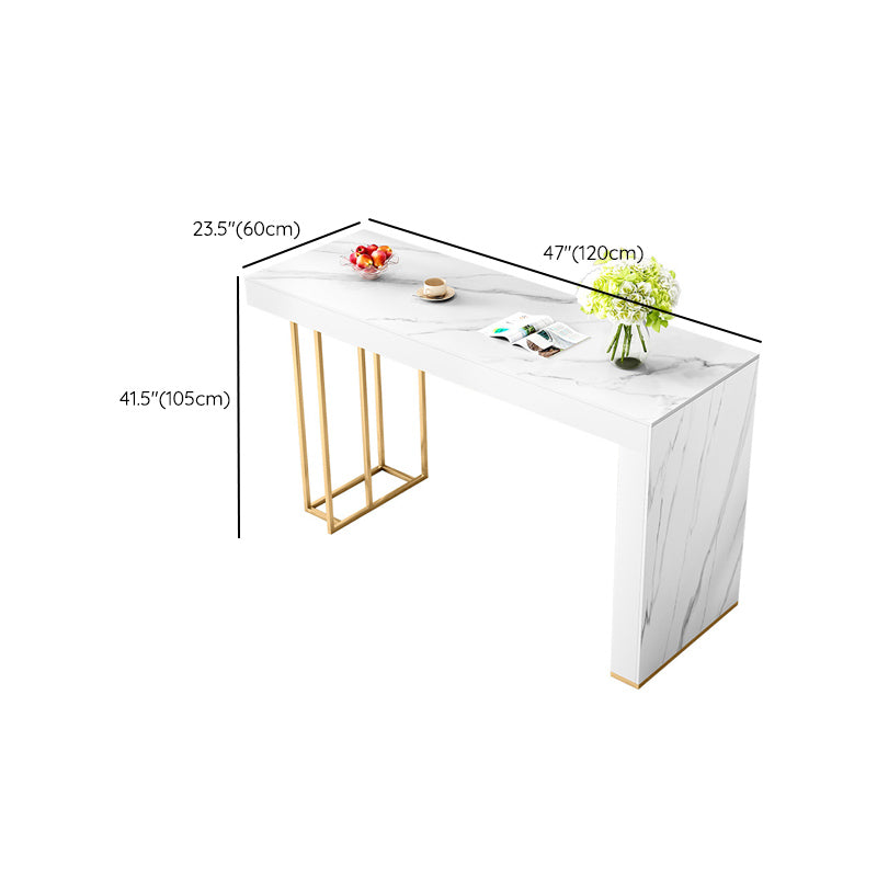 Sintered Stone Bistro Bar Table Rectangle White Bar Table with Storage