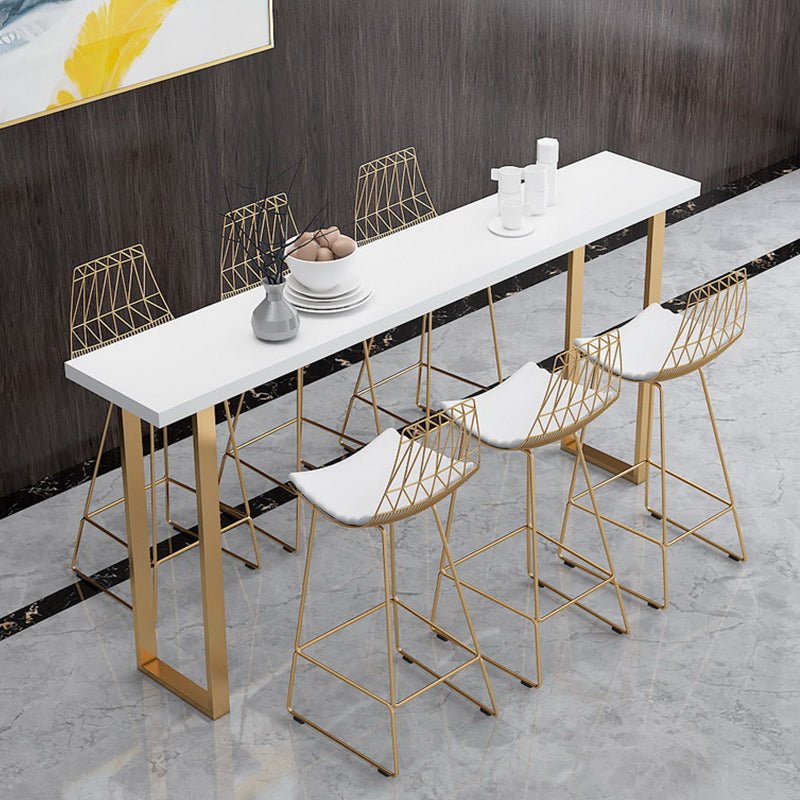 Solid Wood Counter Height Table White Top and Gold Base Bar Table
