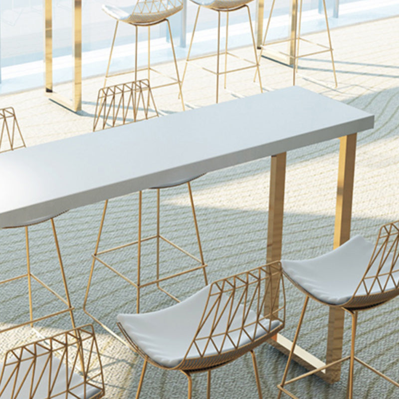 Solid Wood Counter Height Table White Top and Gold Base Bar Table