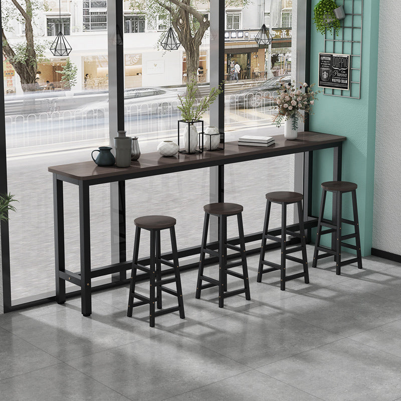 Industrial Wood Top Bar Table Rectangle Counter Height Dining Table