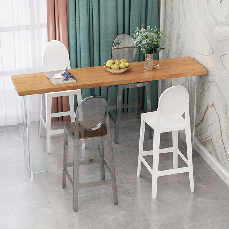 Contemporary Double Pedestal Bar Dining Table Rectangle Bar Table in Acrylic and Wood