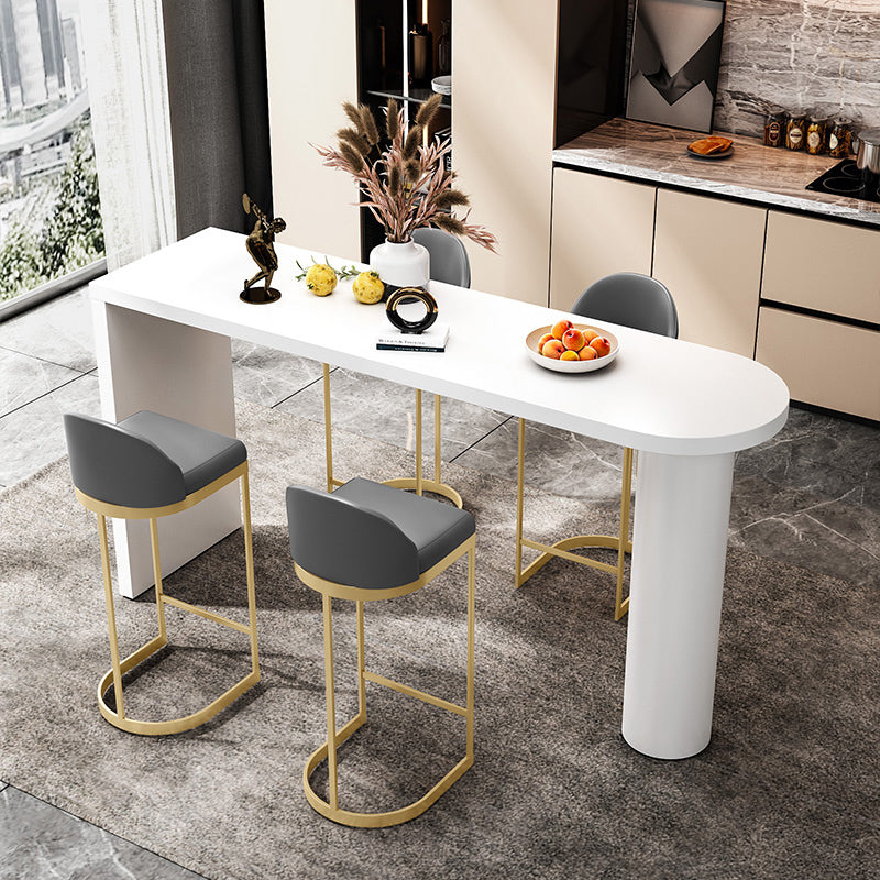 Contemporary White Double Pedestal Bar Table Wood and Iron Bar Dining Table