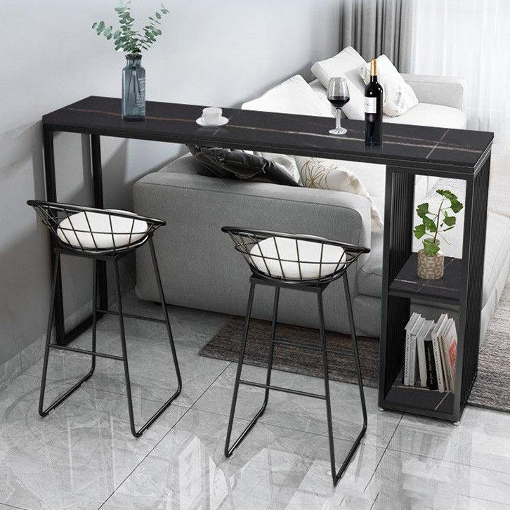 Black Stone Top Bar Dining Table Modern Rectangle Bar Table with Storage