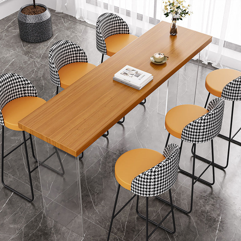 Contemporary Rectangle Bar Dining Table Indoor Wood Bar Table with Acrylic Double Pedestal