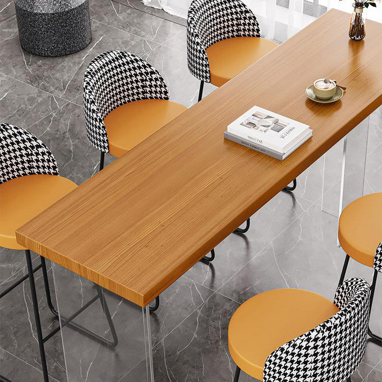 Contemporary Rectangle Bar Dining Table Indoor Wood Bar Table with Acrylic Double Pedestal