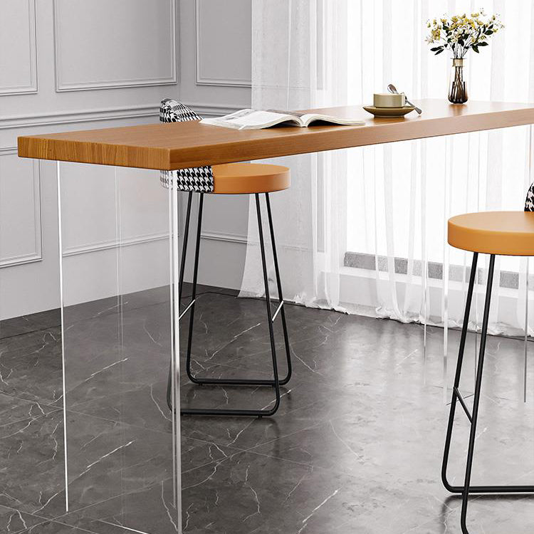 Contemporary Rectangle Bar Dining Table Indoor Wood Bar Table with Acrylic Double Pedestal