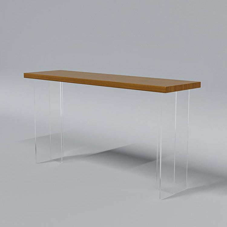 Contemporary Rectangle Bar Dining Table Indoor Wood Bar Table with Acrylic Double Pedestal