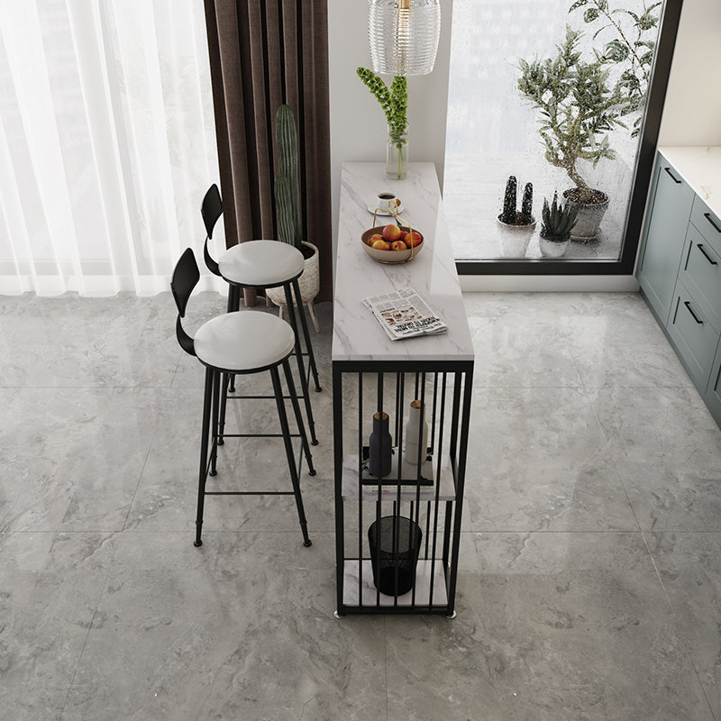 Contemporary Metal Frame Bar Dining Table Rectangle Bar Table with Storage