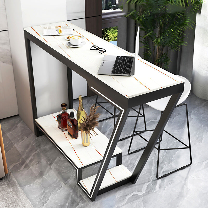 Glam Sintered Stone Bistro Bar Table Rectangle Metal Base Bar Table