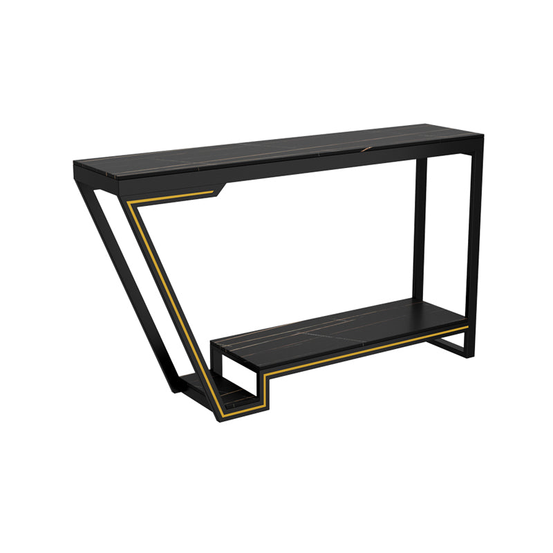 Glam Sintered Stone Bistro Bar Table Rectangle Metal Base Bar Table