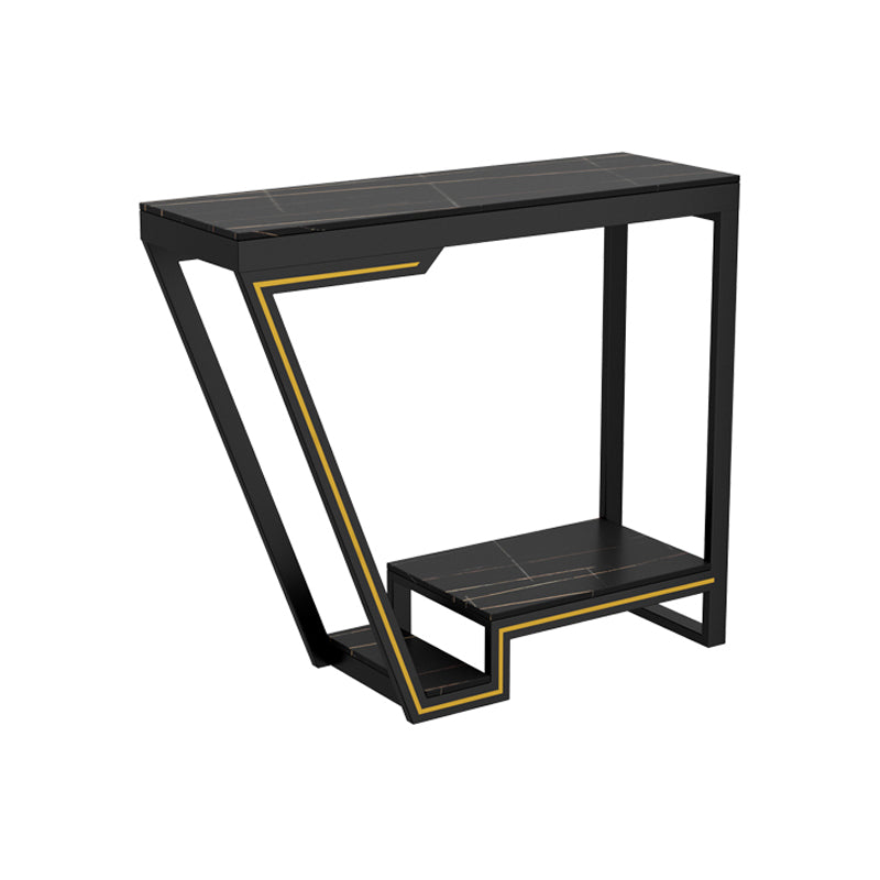 Glam Sintered Stone Bistro Bar Table Rectangle Metal Base Bar Table