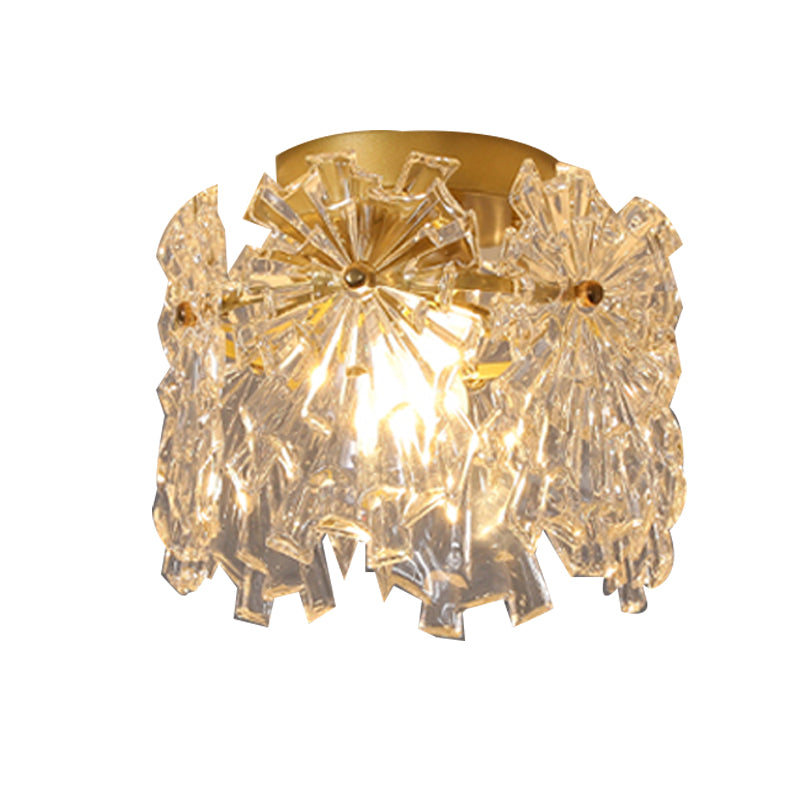 Drum Shape Flush Ceiling Lights Modern Style Glass 1 Light Flush Mount Fixture in Gold