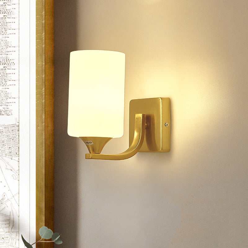 Simple Wall Sconce Cylinder Wall Light Fixture in Gold for Bedroom