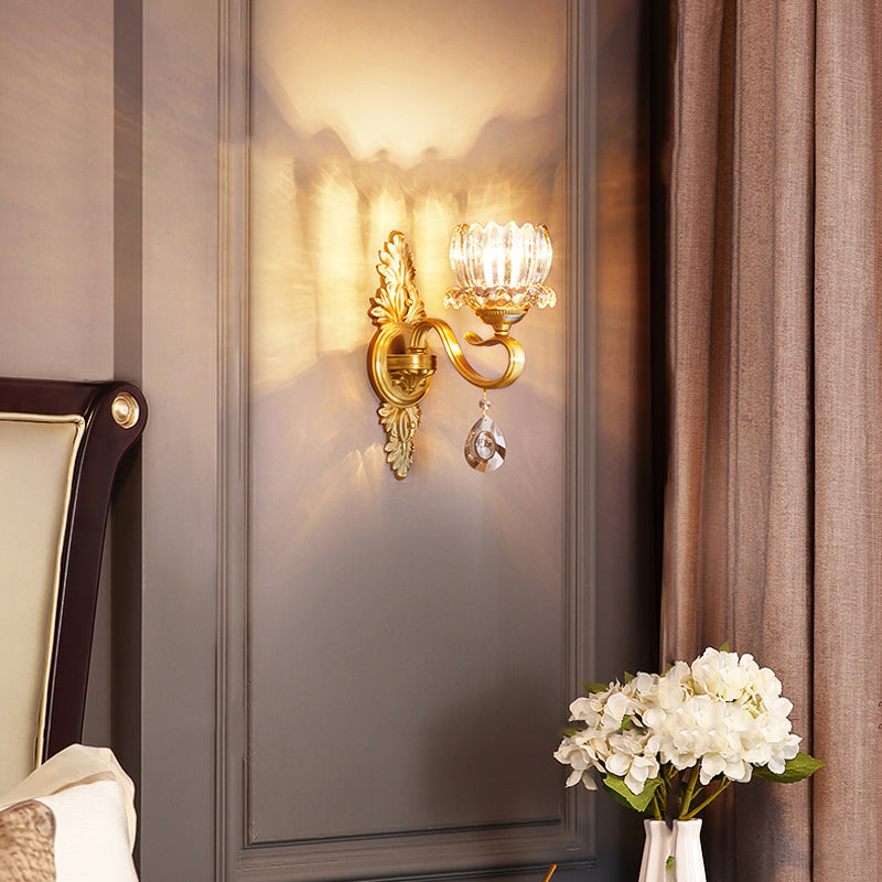 1 / 2 - Light Solid Brass Wall Sconce Post Modern Wall Armed Sconce with Crystal Accent