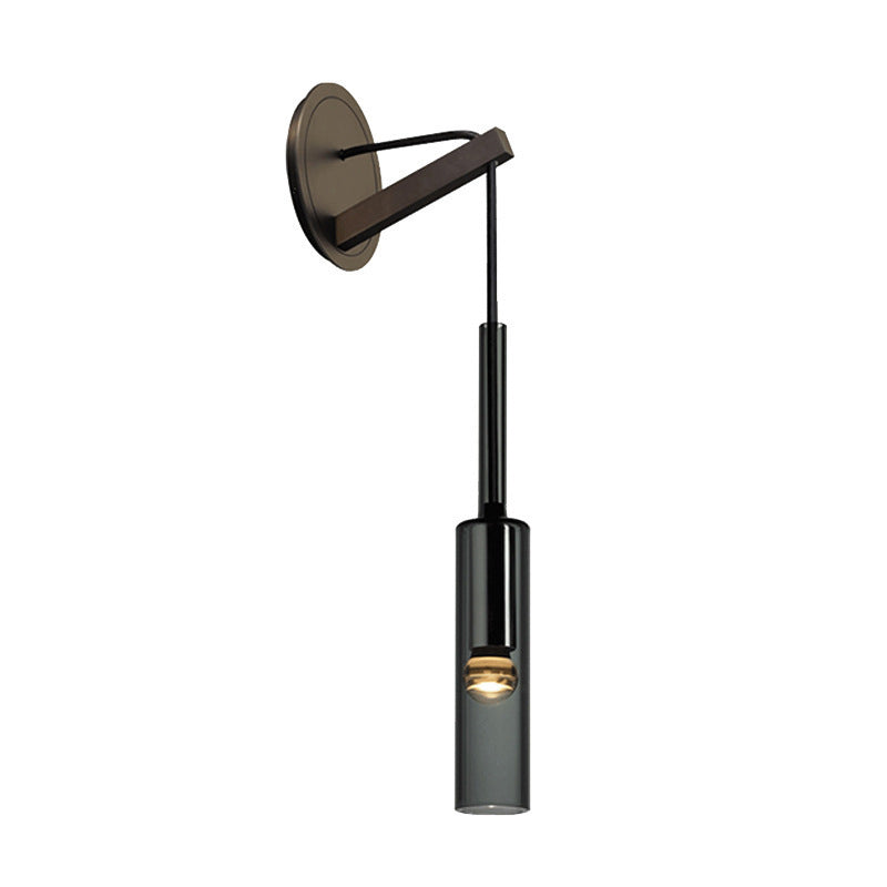 Single Adjustable Wall Sconce Brass and Glass Bottle Shape Wall Fixture in Grey