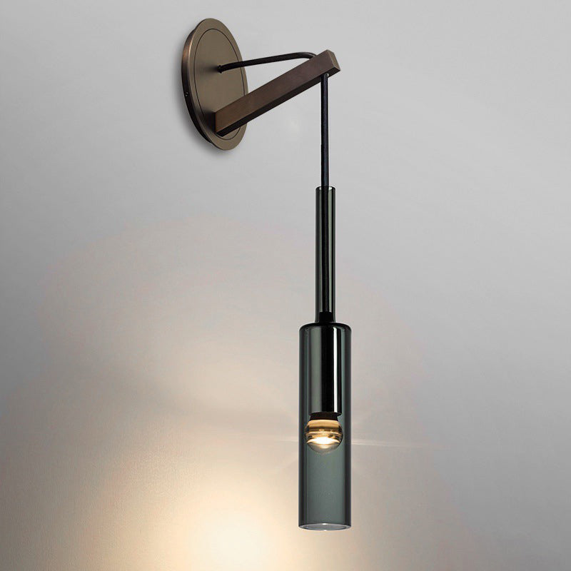 Single Adjustable Wall Sconce Brass and Glass Bottle Shape Wall Fixture in Grey
