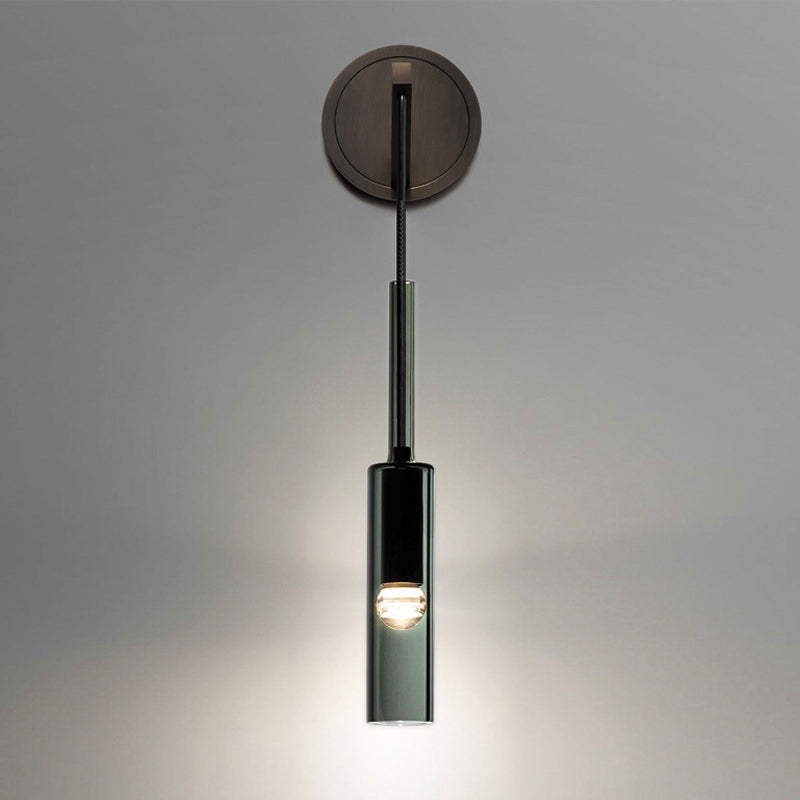 Single Adjustable Wall Sconce Brass and Glass Bottle Shape Wall Fixture in Grey