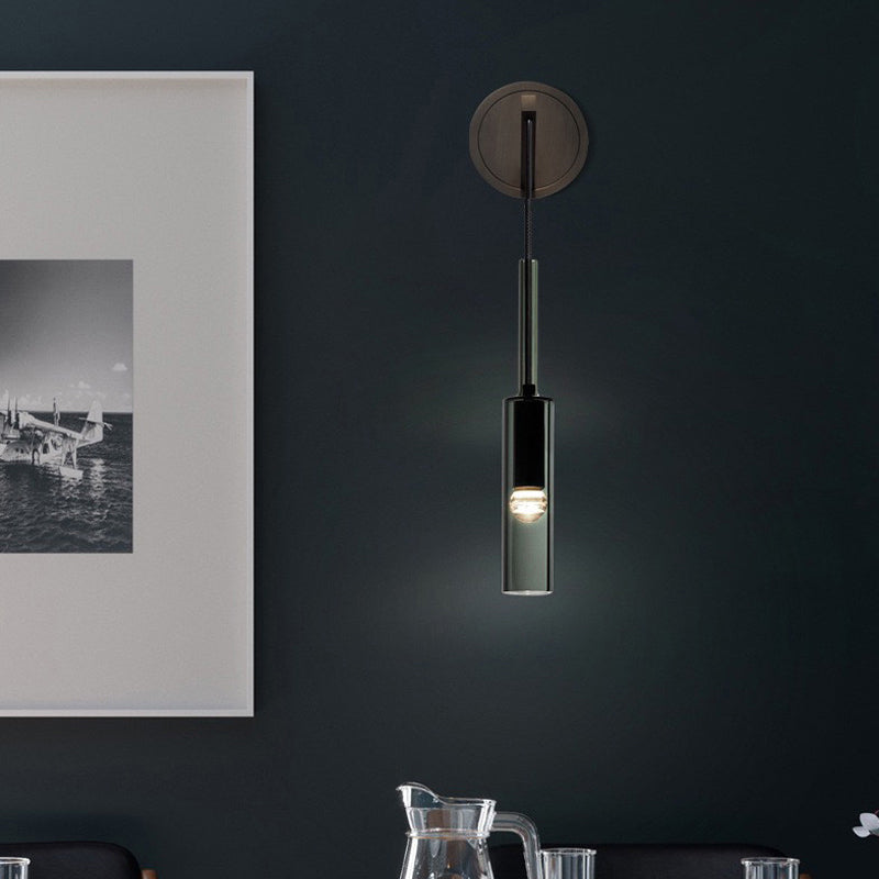Single Adjustable Wall Sconce Brass and Glass Bottle Shape Wall Fixture in Grey