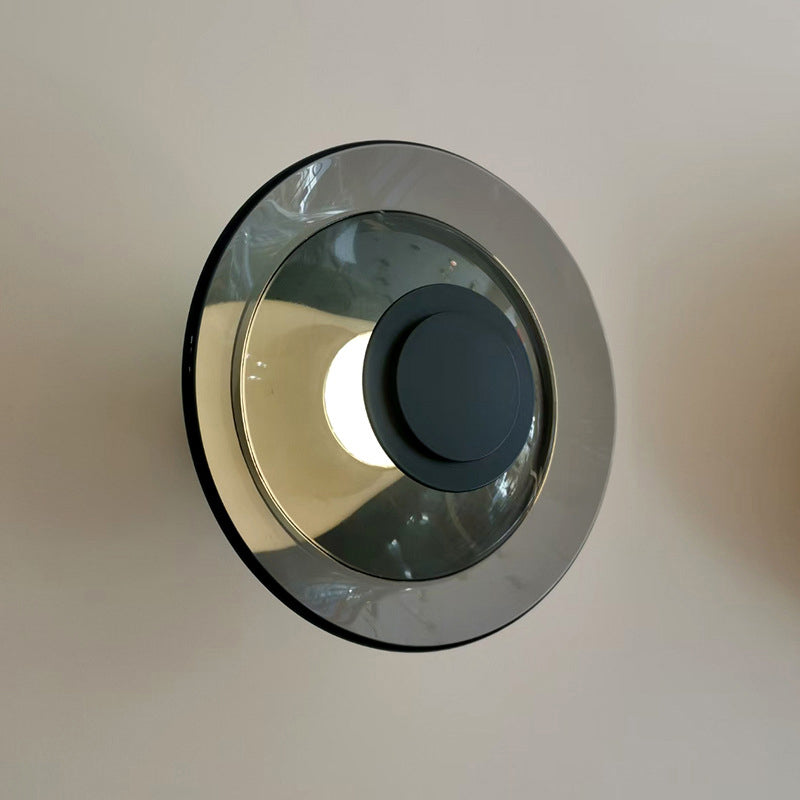 Minimalist 1 - Light LED Wall Mount Round Iron and Glass Wall Sconce in Gold / Black