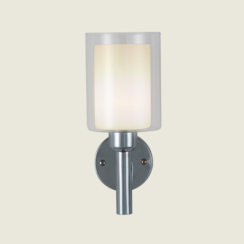 Simple Wall Sconce Cylinder Wall Light Fixture with Glass for Bedroom
