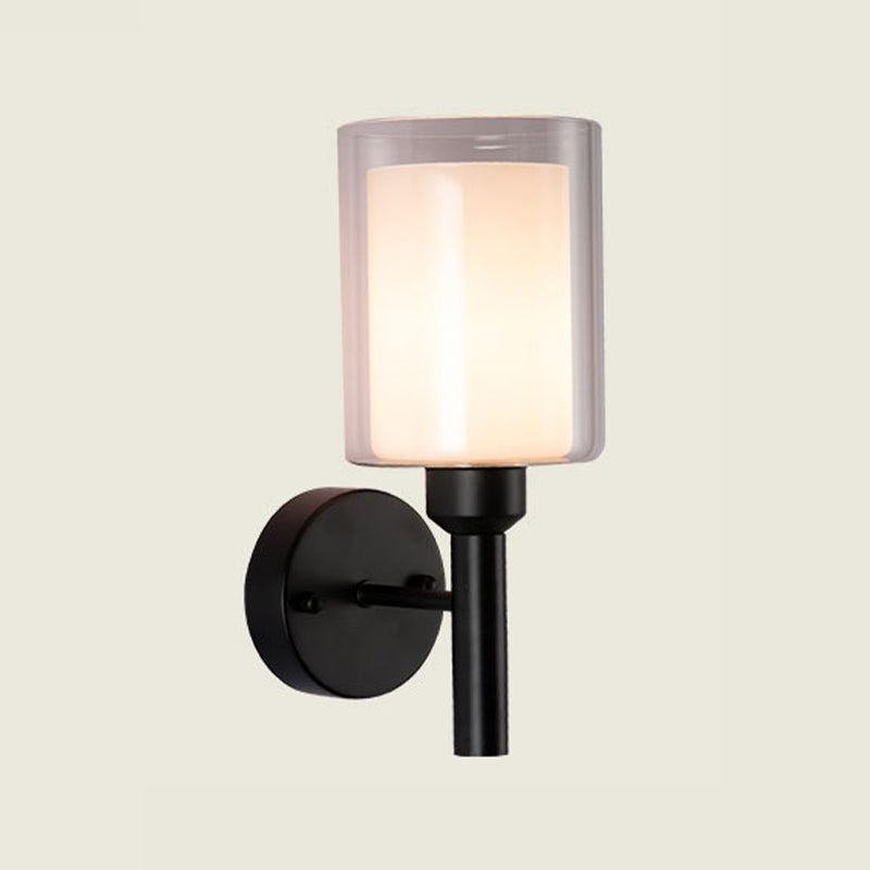 Simple Wall Sconce Cylinder Wall Light Fixture with Glass for Bedroom