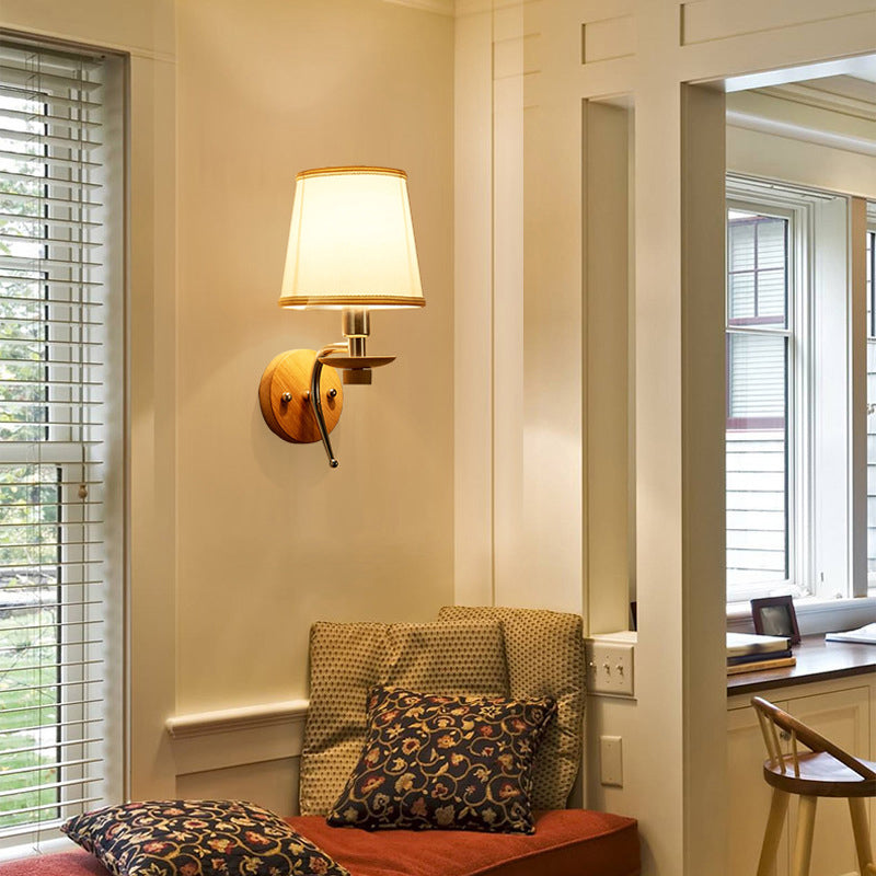 Modernist Wall Sconce Tapered Wall Light Fixture with Fabric Shade for Bedroom