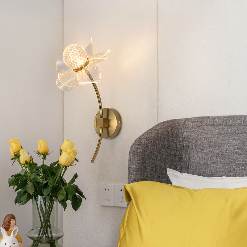 Modern Wall Sconce Flower Wall Light Fixture with Acrylic and Metal for Bedroom