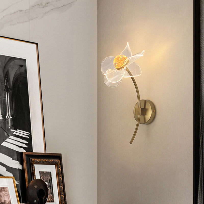 Modern Wall Sconce Flower Wall Light Fixture with Acrylic and Metal for Bedroom