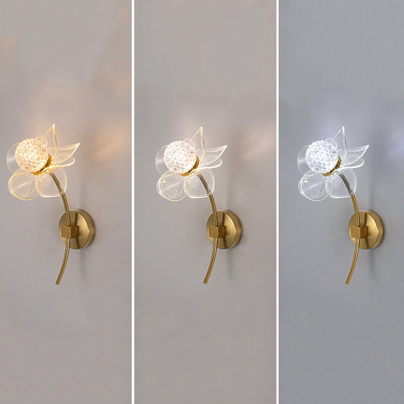 Modern Wall Sconce Flower Wall Light Fixture with Acrylic and Metal for Bedroom