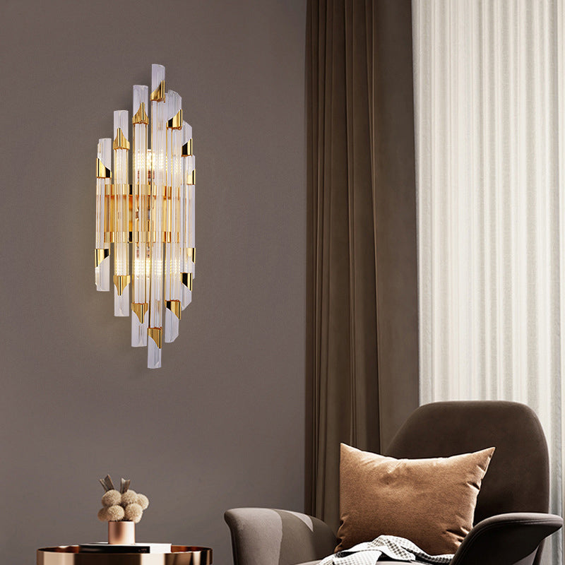 Geometric Shape Crystal Wall Mount Light Modern Style 2-Lights Wall Light Sconce in Gold