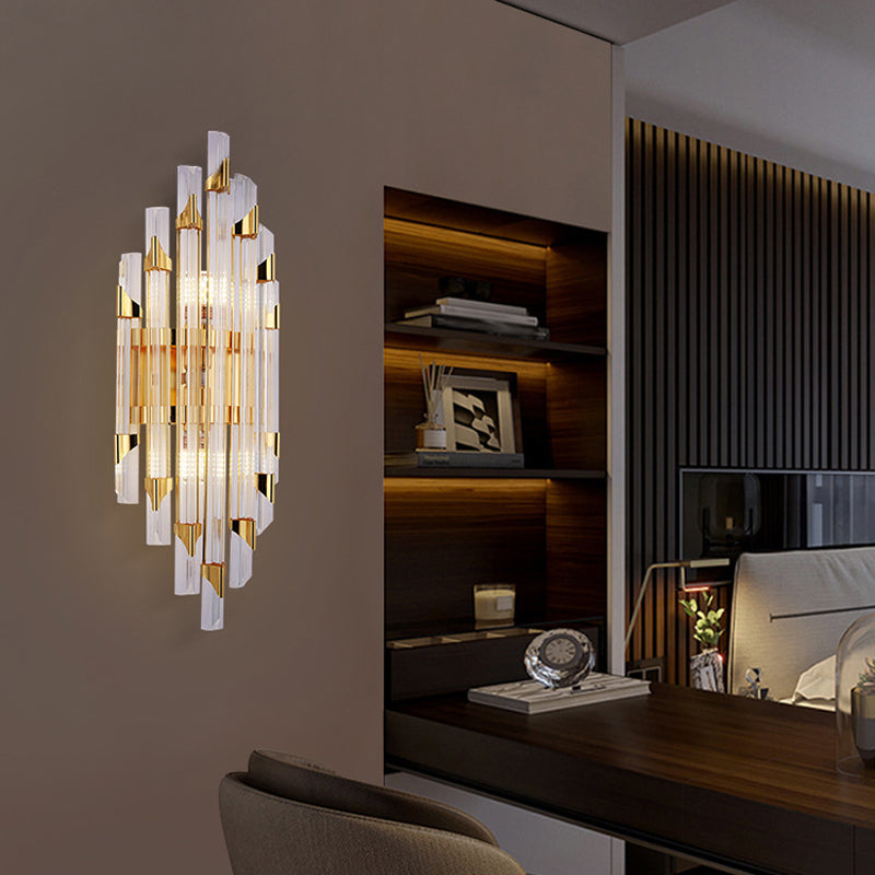 Geometric Shape Crystal Wall Mount Light Modern Style 2-Lights Wall Light Sconce in Gold