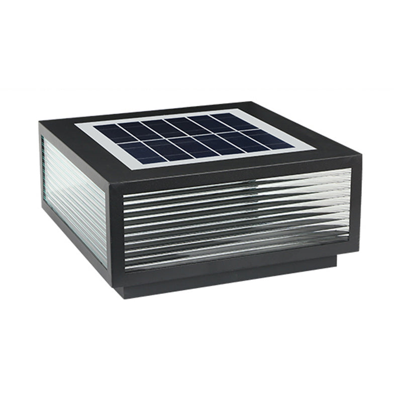 Rectangular Shape Metal Outdoor Lights Modern 1 Light Solar Pillar Lamp in Black