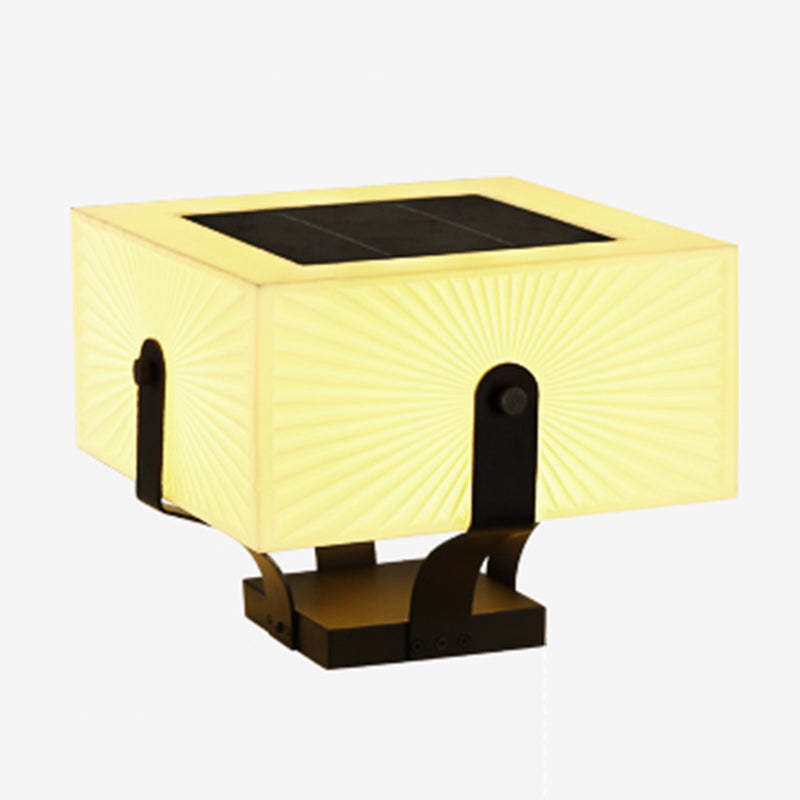 Metal Rectangular Shape Outdoor Lights Modern 1-Light Solar Pillar Lamp in Black